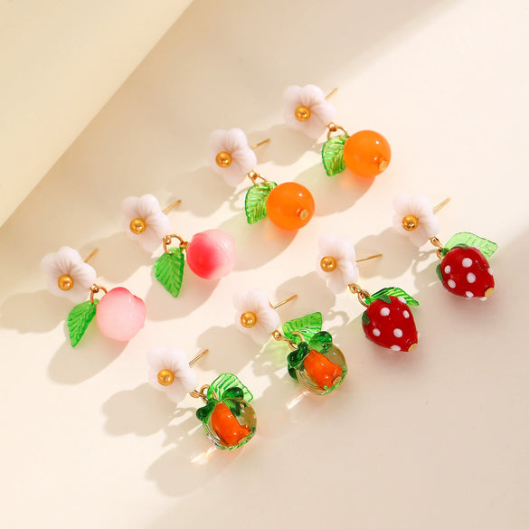 Wholesale Women's Ceramic Fruit Shape Electroplated Earrings