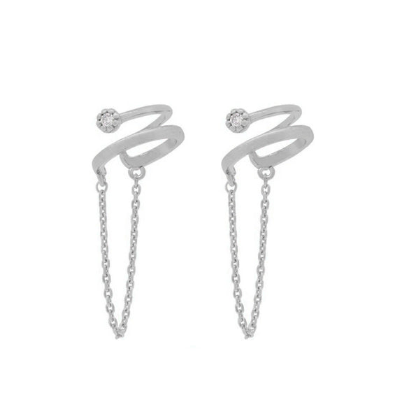 Wholesale Women's Chain Ear Clip Copper Plated With Real Gold Geometric Inlaid Zircon Retro Style