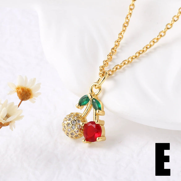 Wholesale Women's Cherry Pendant Necklace With Oil Drop Collarbone O Chain Copper Gold Plated Electroplated
