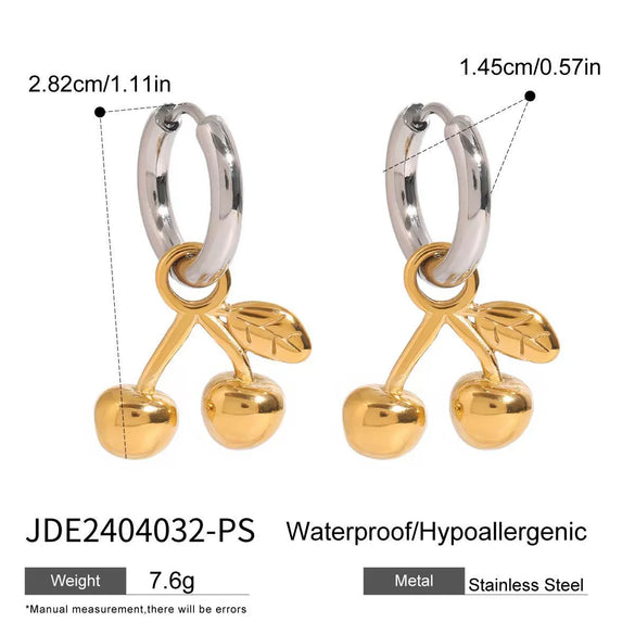 Wholesale Women's Cherry Shaped Stainless Steel Earrings With Geometric Pattern And Electroplating Treatment