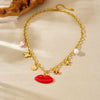 Wholesale Women's Chic Big Red Lip Cherry Star Bee Pendant Goldplated Stainless Steel Ochain Necklace