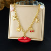 Wholesale Women's Chic Big Red Lip Cherry Star Bee Pendant Goldplated Stainless Steel Ochain Necklace
