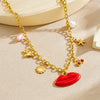 Wholesale Women's Chic Big Red Lip Cherry Star Bee Pendant Goldplated Stainless Steel Ochain Necklace