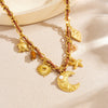 Wholesale Women's Chic Minimalist Retro Multielement Gold Electroplated Stainless Steel Flash O Chain Star Heart Square Relief Starfish Necklace