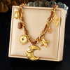 Wholesale Women's Chic Minimalist Retro Multielement Gold Electroplated Stainless Steel Flash O Chain Star Heart Square Relief Starfish Necklace