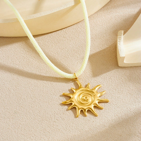 Wholesale Women's Chic Style Animal Zodiac Spiral Conch Scallop Sun Stainless Steel Goldplated Pendant Necklace With Rope Chain
