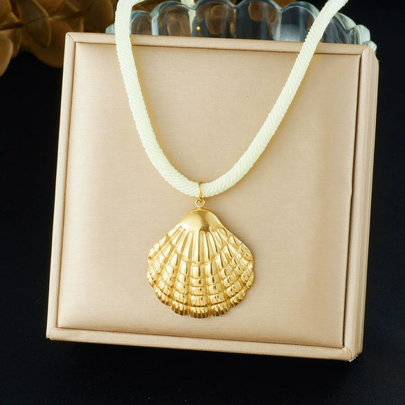 Wholesale Women's Chic Style Animal Zodiac Spiral Conch Scallop Sun Stainless Steel Goldplated Pendant Necklace With Rope Chain