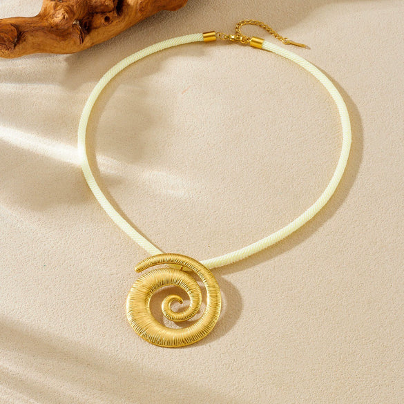 Wholesale Women's Chic Style Animal Zodiac Spiral Conch Scallop Sun Stainless Steel Goldplated Pendant Necklace With Rope Chain