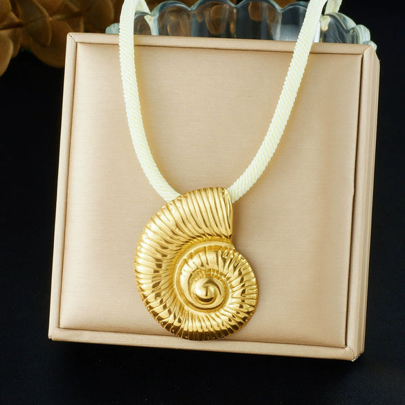 Wholesale Women's Chic Style Animal Zodiac Spiral Conch Scallop Sun Stainless Steel Goldplated Pendant Necklace With Rope Chain