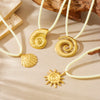 Wholesale Women's Chic Style Animal Zodiac Spiral Conch Scallop Sun Stainless Steel Goldplated Pendant Necklace With Rope Chain