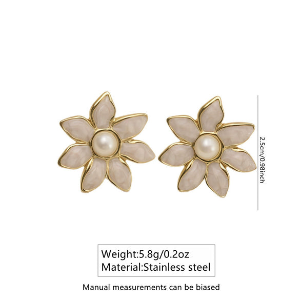 Wholesale Women's Chic Style Oil Drip Flower Stainless Steel Stud Earrings