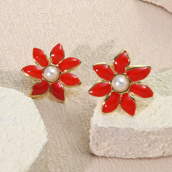 Wholesale Women's Chic Style Oil Drip Flower Stainless Steel Stud Earrings