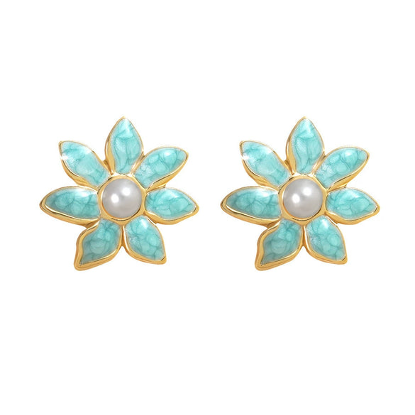 Wholesale Women's Chic Style Oil Drip Flower Stainless Steel Stud Earrings