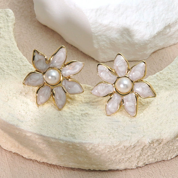Wholesale Women's Chic Style Oil Drip Flower Stainless Steel Stud Earrings