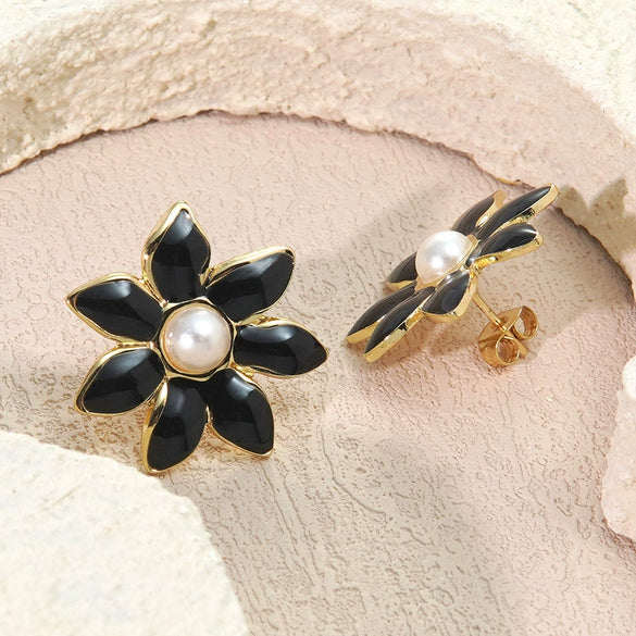 Wholesale Women's Chic Style Oil Drip Flower Stainless Steel Stud Earrings