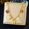 Wholesale Women's Chic Style Stainless Steel Electroplated Heart Shape Flower Bow Tie Pendant Necklace