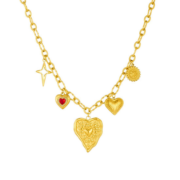 Wholesale Women's Chic Style Stainless Steel Heart Shape Electroplated Pendant Necklace With O Word Chain