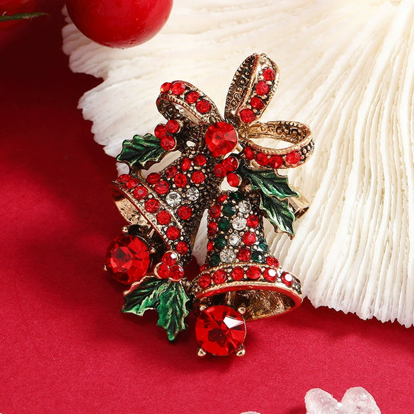 Wholesale Women's Christmas Brooch Retro Bell Rhinestone Dripping Oil Creative Gift