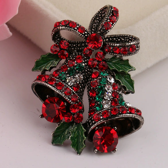 Wholesale Women's Christmas Brooch Retro Bell Rhinestone Dripping Oil Creative Gift