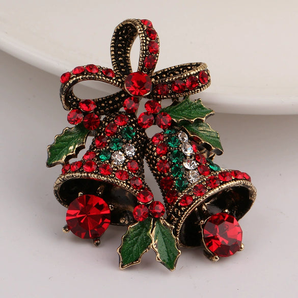 Wholesale Women's Christmas Brooch Retro Bell Rhinestone Dripping Oil Creative Gift