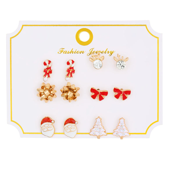 Wholesale Women's Christmas Earrings Alloy Creative Cartoon Elk Snowflake Santa Claus Design With Diamond Treatment