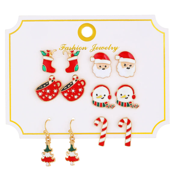 Wholesale Women's Christmas Earrings Alloy Creative Cartoon Elk Snowflake Santa Claus Design With Diamond Treatment