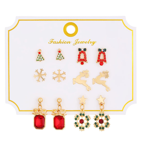 Wholesale Women's Christmas Earrings Alloy Creative Cartoon Elk Snowflake Santa Claus Design With Diamond Treatment