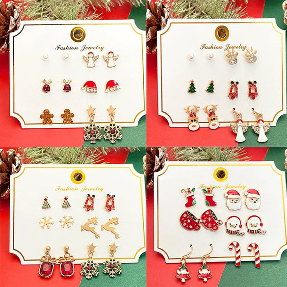 Wholesale Women's Christmas Earrings Alloy Creative Cartoon Elk Snowflake Santa Claus Design With Diamond Treatment