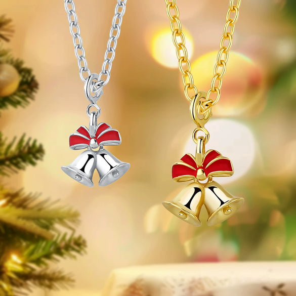 Wholesale Women's Christmas Jewelry 925 Sterling Silver Geometric Bell Pendant With Electroplating And Cross Chain
