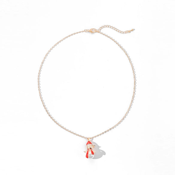 Wholesale Women's Christmas Santa Claus Alloy Pendant Necklace With Geometric Cartoon Design And Dripping Oil Finish