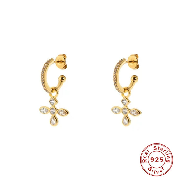 Wholesale Women's Classic Cross Drop Earrings Silver 925 Silver Geometric Style Ear Buckle Earring