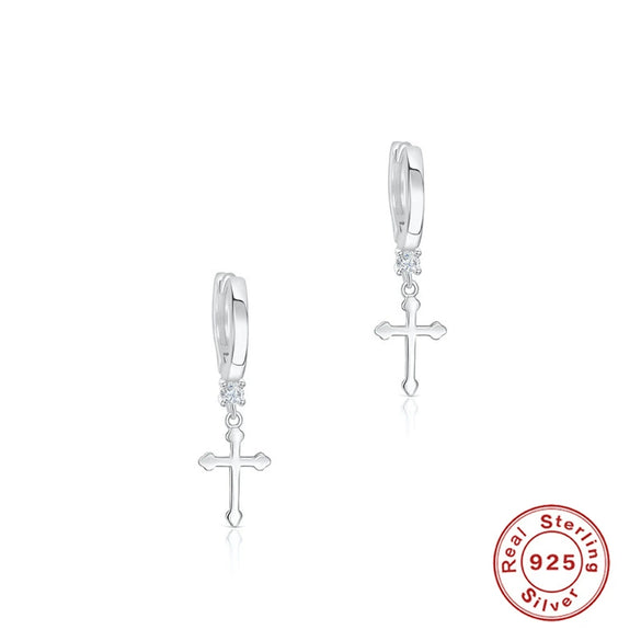 Wholesale Women's Classic Cross Drop Earrings Silver 925 Silver Geometric Style Ear Buckle Earring