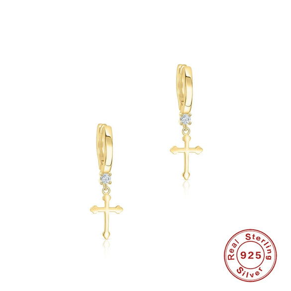 Wholesale Women's Classic Cross Drop Earrings Silver 925 Silver Geometric Style Ear Buckle Earring