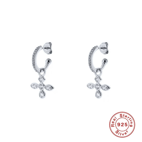 Wholesale Women's Classic Cross Drop Earrings Silver 925 Silver Geometric Style Ear Buckle Earring