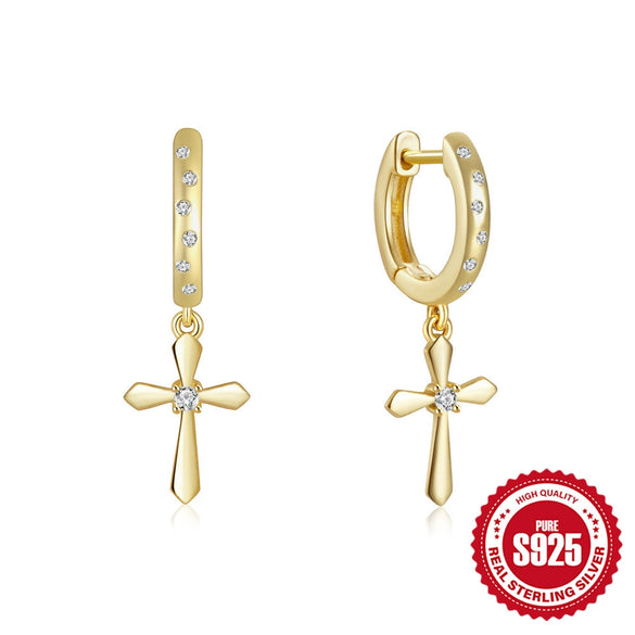 Wholesale Women's Classic Cross Drop Earrings Silver 925 Silver Geometric Style Ear Buckle Earring