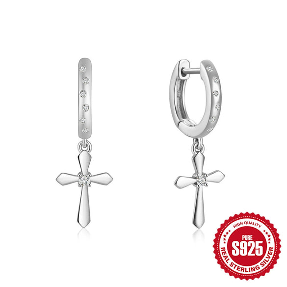 Wholesale Women's Classic Cross Drop Earrings Silver 925 Silver Geometric Style Ear Buckle Earring