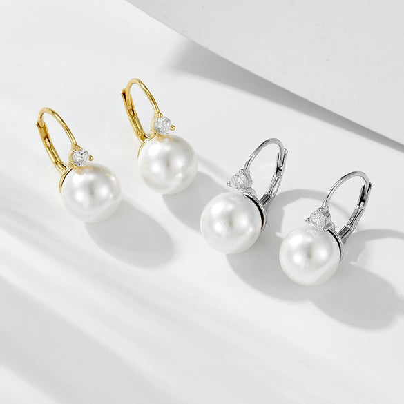 Wholesale Women's Classic Geometric S925 Sterling Silver Pearl Inlaid Shell Bead Earrings