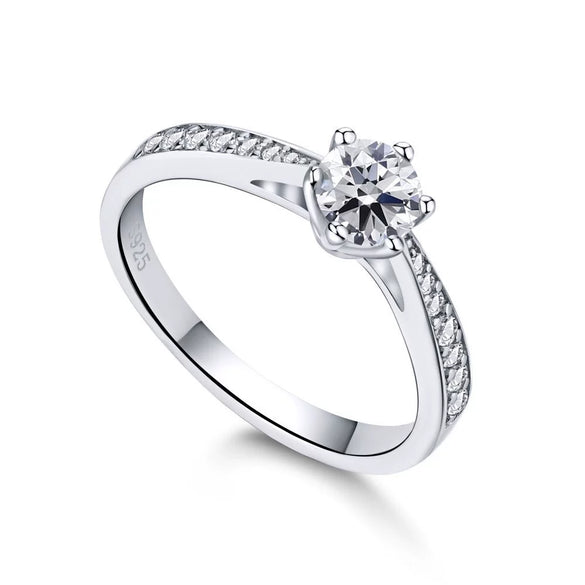 Wholesale Women's Classic Light Luxury Geometric 925 Sterling Silver Ring With High Carbon Diamond Microinlaid And Electroplated