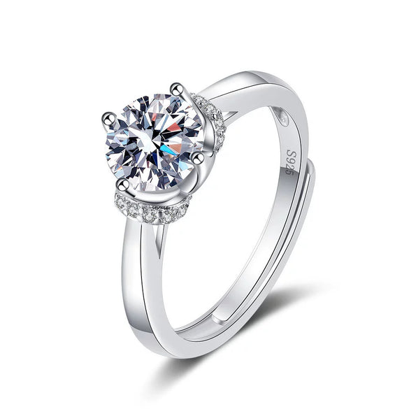 Wholesale Women's Classic Opening Ring S925 Sterling Silver Geometric Electroplating 1 Karat Diamond