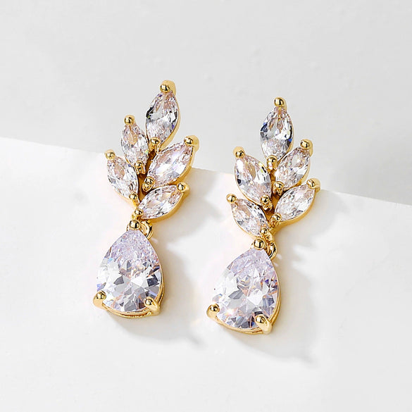 Wholesale Women's Classic Retro Microinlaid Copper Earrings With Horse Eye Water Drops Zircon And Geometric Pattern