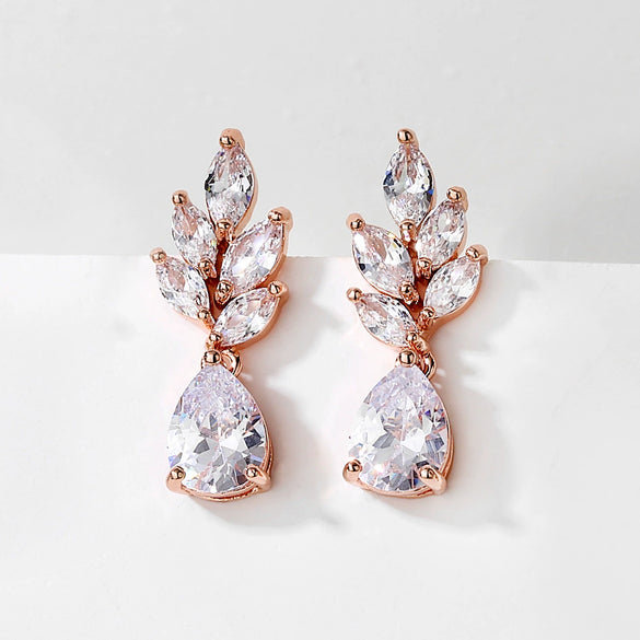 Wholesale Women's Classic Retro Microinlaid Copper Earrings With Horse Eye Water Drops Zircon And Geometric Pattern