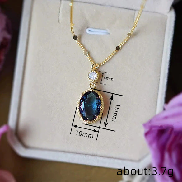 Wholesale Women's Classical French Retro Necklace Copper O Shaped Chain Mixed Gemstone Pendant Geometric Design Zirconia