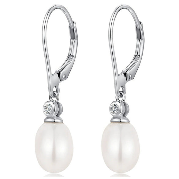 Wholesale Women's Classical Imitation Pearl Earrings Copper Oval Geometric Design
