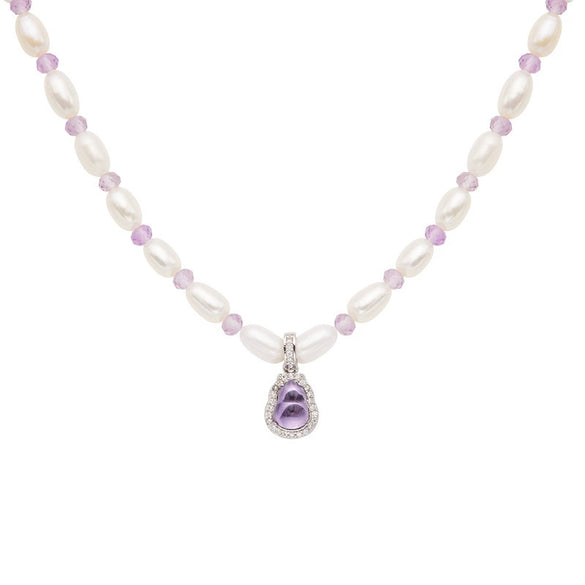 Wholesale Women's Clavicle Chain Jewelry Natural Amethyst Freshwater Pearl S925 Sterling Silver Geometric Style
