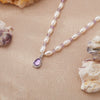 Wholesale Women's Clavicle Chain Jewelry Natural Amethyst Freshwater Pearl S925 Sterling Silver Geometric Style