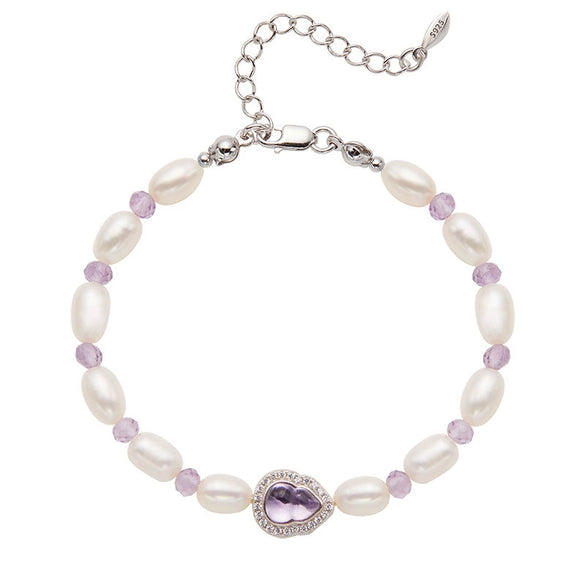 Wholesale Women's Clavicle Chain Jewelry Natural Amethyst Freshwater Pearl S925 Sterling Silver Geometric Style