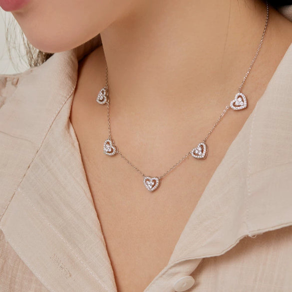 Wholesale Women's Clavicle Chain 925 Sterling Silver Love Zircon Geometric Heart Design