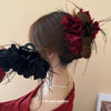 Wholesale Women's Cloth Handmade Multilayer Ruffled Feather Hairpin And Shark Clip Hair Accessories Highend Geometric Style