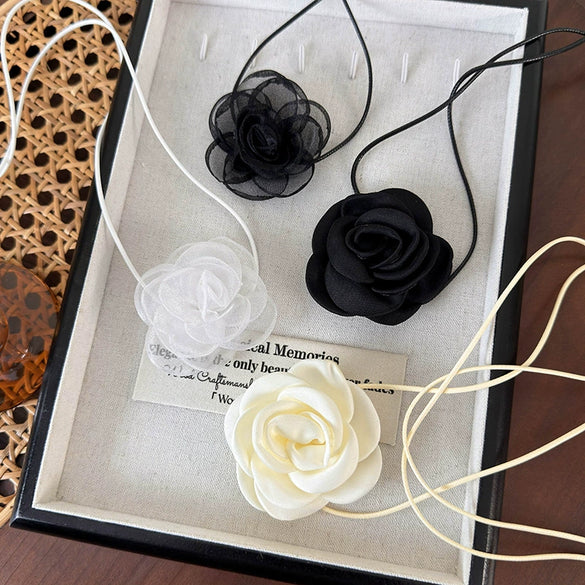 Wholesale Women's Cloth Rose Flower Handmade Rope Chain Necklace
