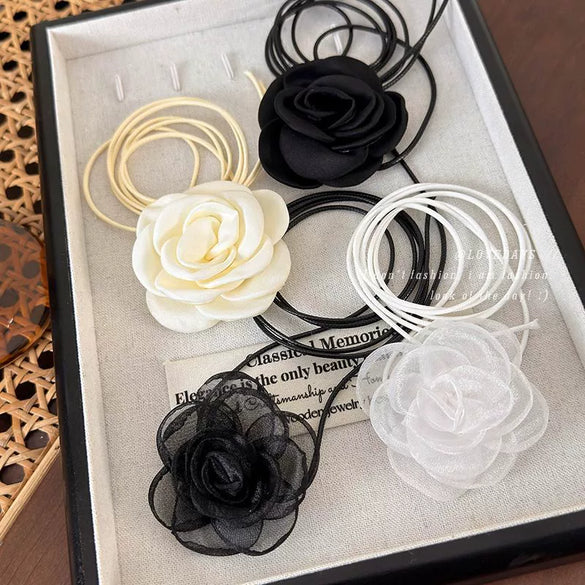 Wholesale Women's Cloth Rose Flower Handmade Rope Chain Necklace